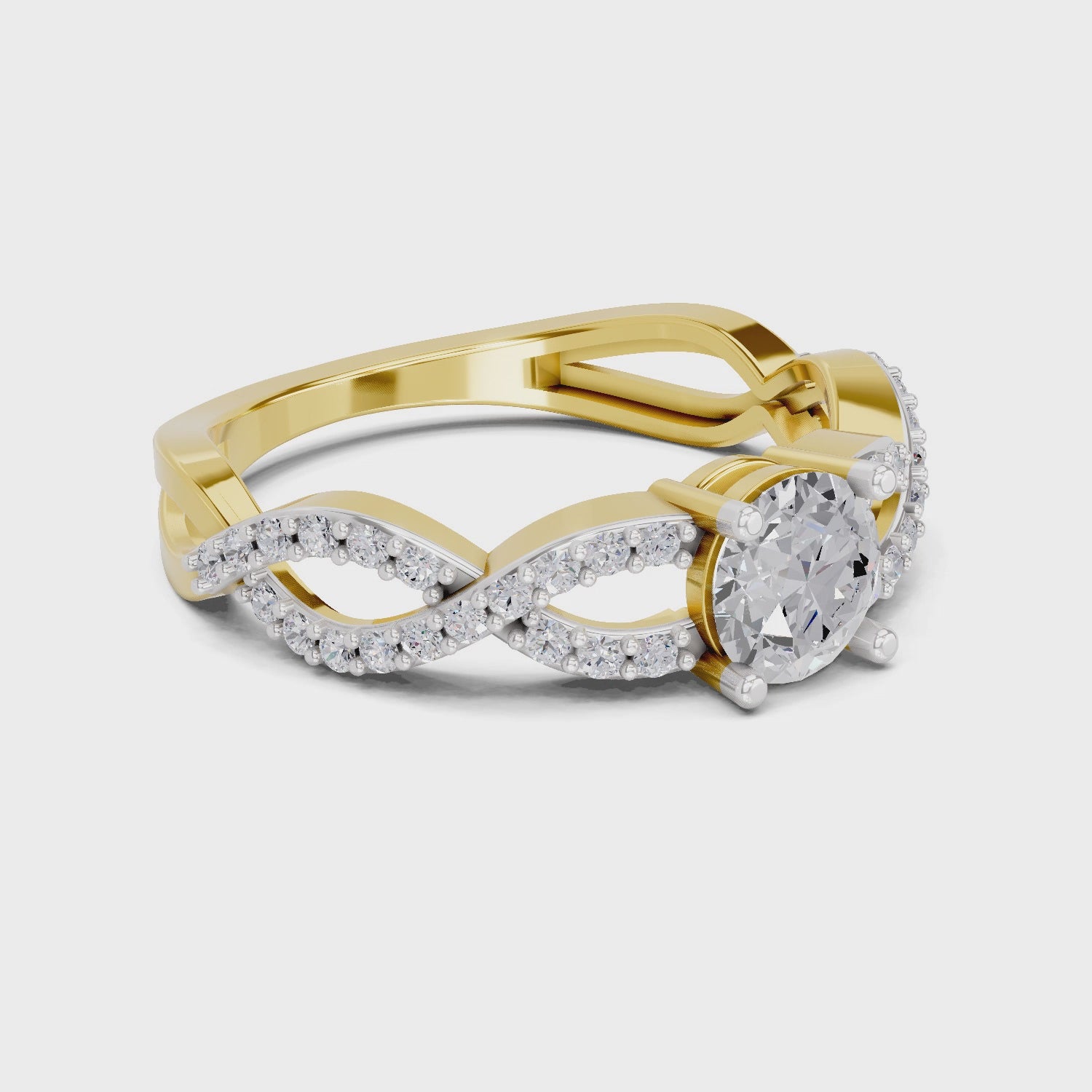 Load video: 1 Carat Round Shape Diamond | 925 Sterling Silver Gold Plated Infinity Ring