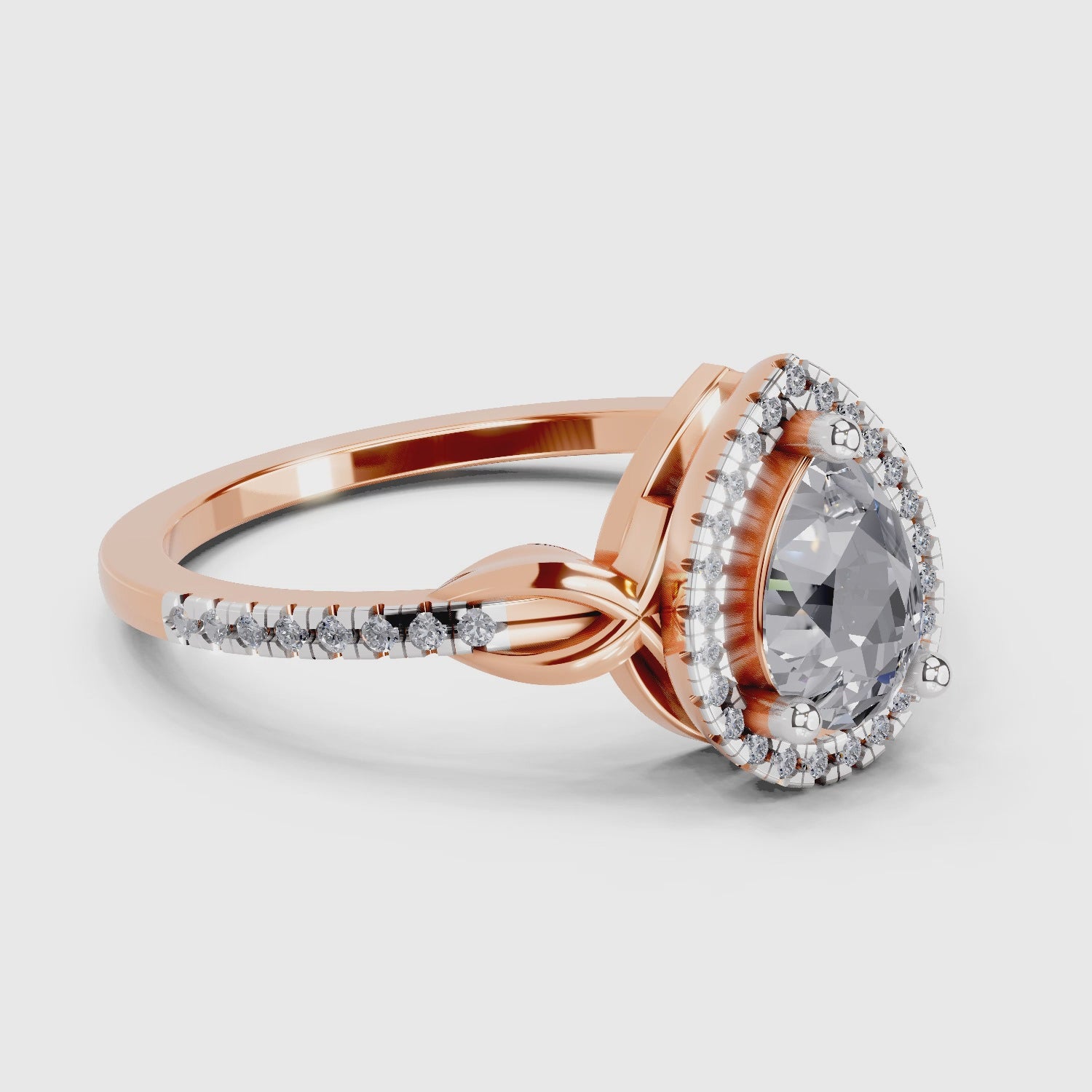 Load video: 0.62 Carat Pear Shape Halo Engagement Ring | 14K Rose Gold