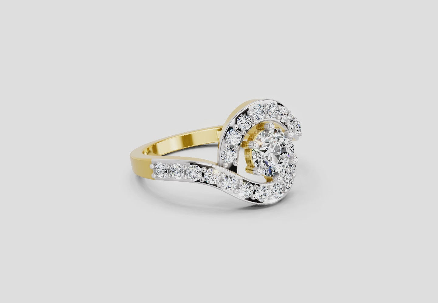 Load video: 1.29 Ct Round Halo 14K Yellow Gold