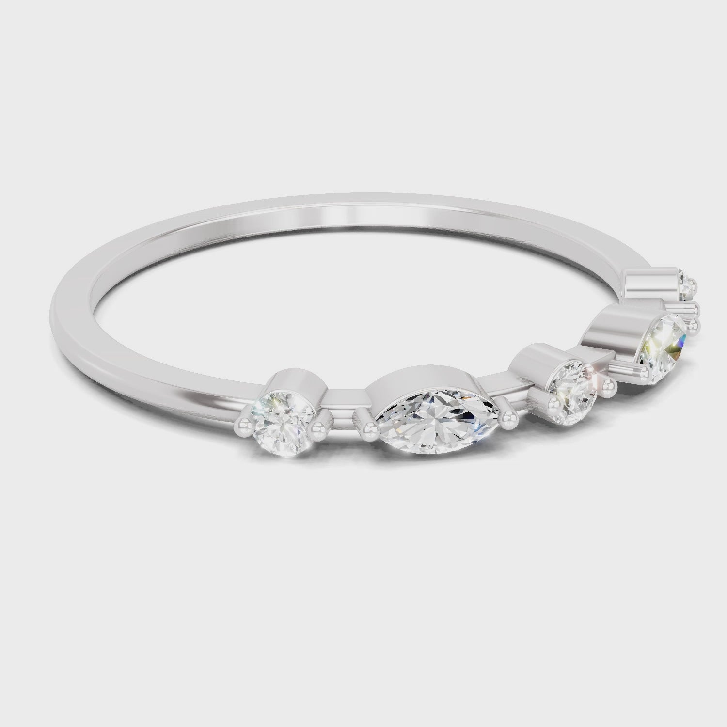 Load video: 0.24 Carat Round &amp; Marquise Shape Diamond Five-Stone Ring | 14K White Gold