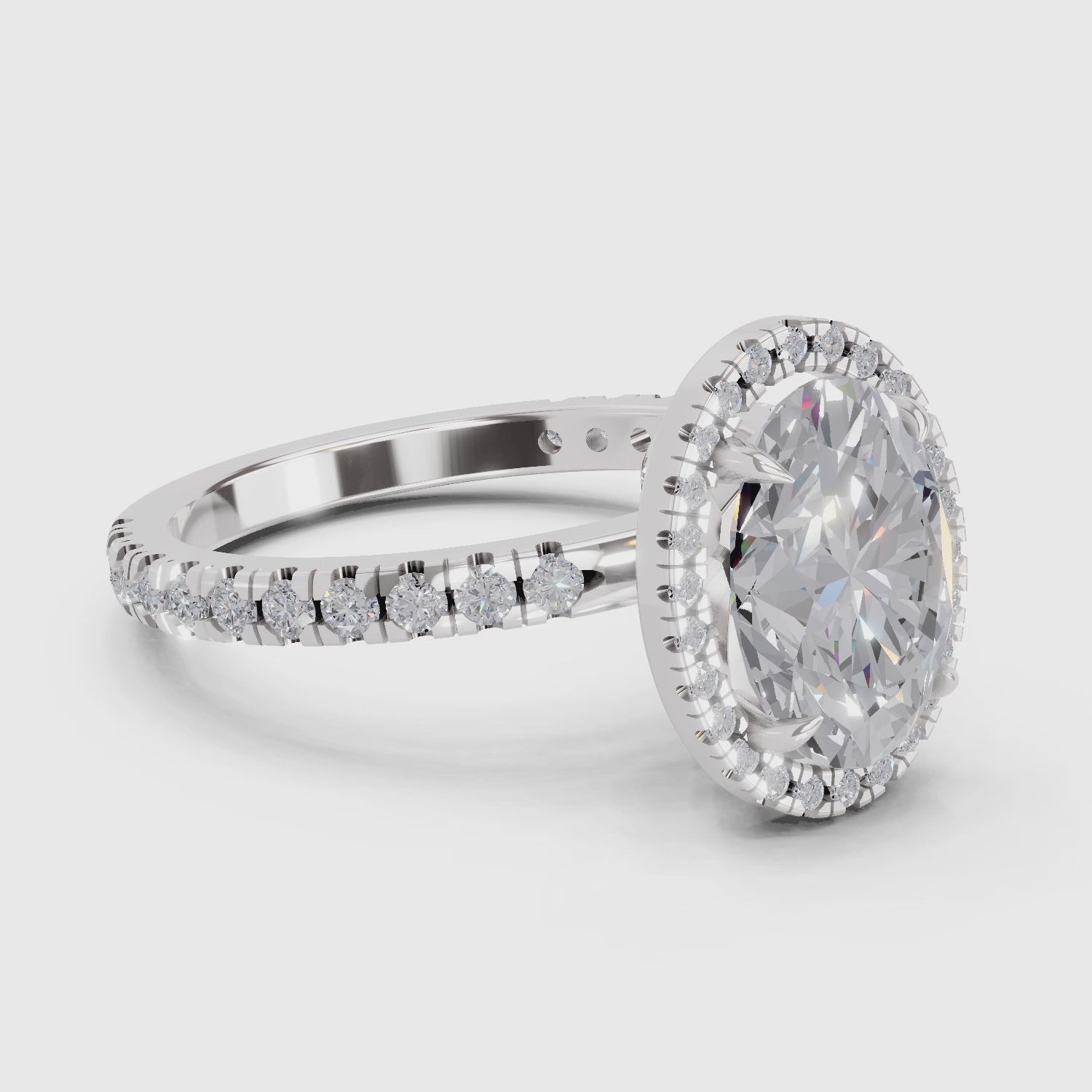 2.6 Ct  Oval Shape Halo Diamond Ring| 14K White Gold
