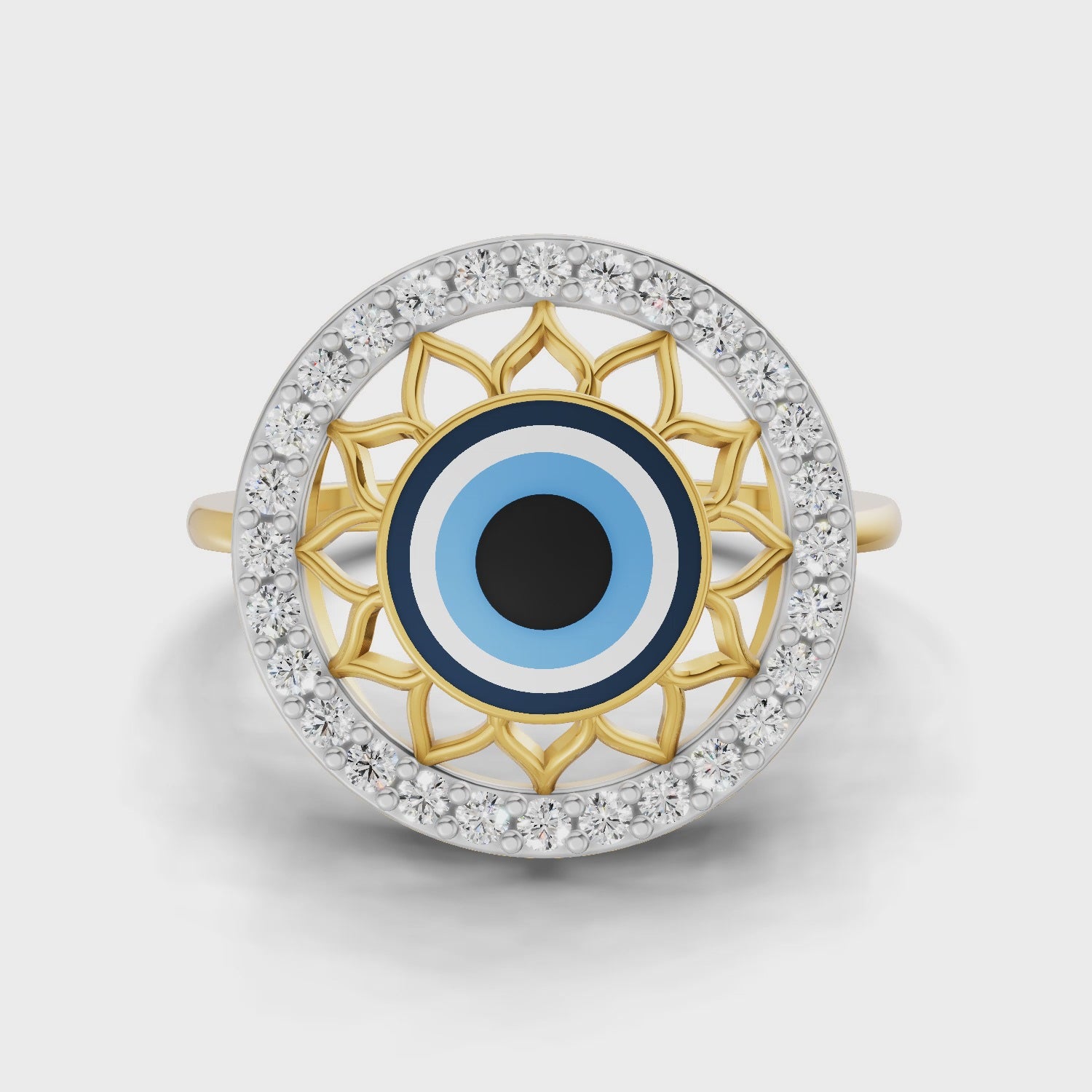 Load video: 0.28 Carat  | 925 Sterling Silver Gold Plated Evil Eye Ring