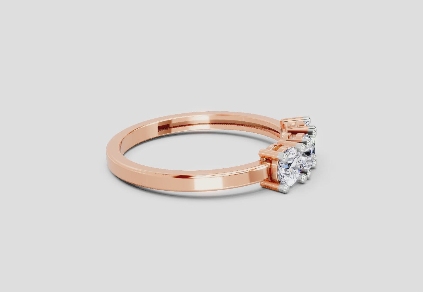 Load video: 3 Stone 0.75 Ct  Round Shape Diamond | 14K Rose Gold