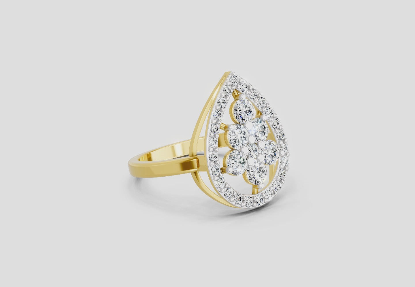 Load video: 1.01 CT Round Cluster Diamond Ring | 14K Yellow Gold