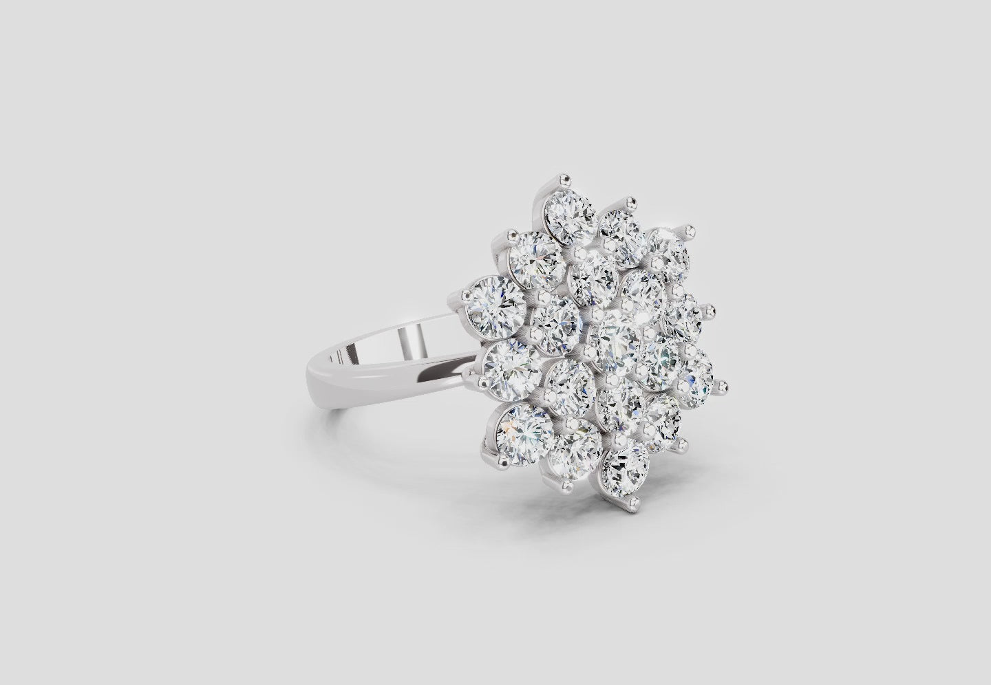 Load video: 3.18 Ct Round Shape Flower Diamond Ring | 14K White Gold