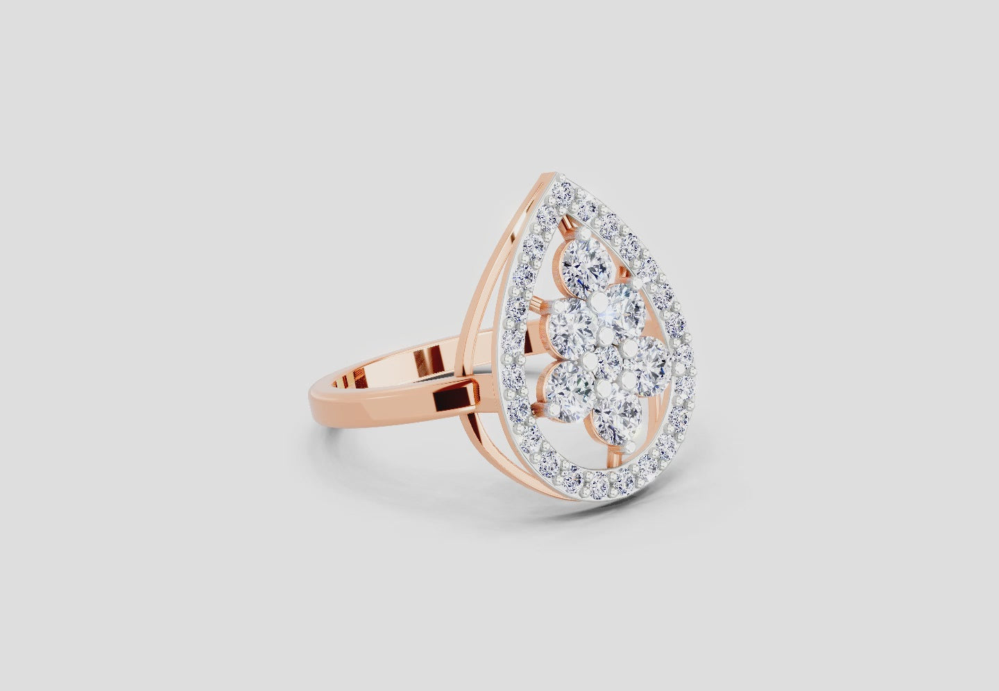 Load video: 1.01 CT Round Cluster Diamond Ring | 14K Rose Gold