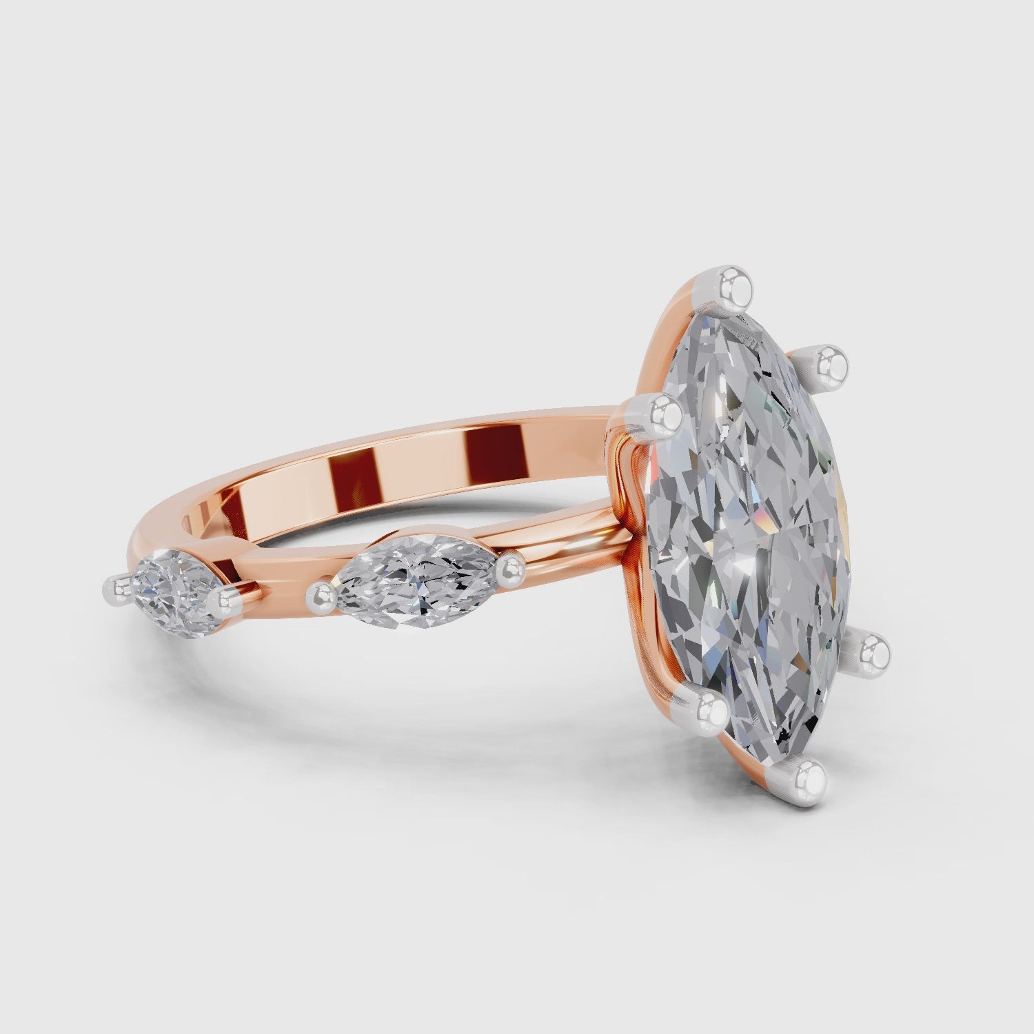 Load video: 3.6 Ct Marquise Shape Solitaire Diamond Ring| 14K Rose Gold