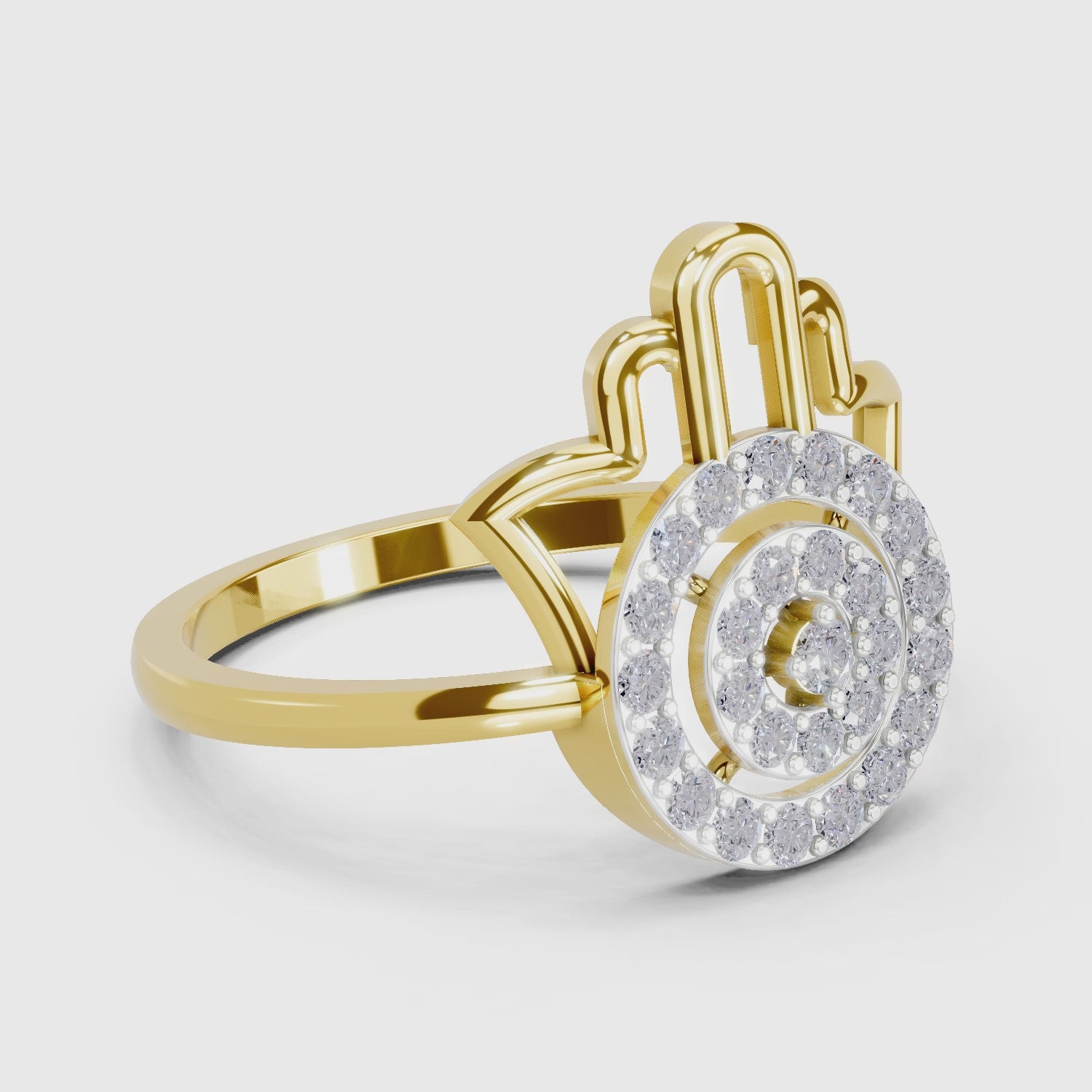 Load video: 0.29 Carat  | 925 Sterling Silver Gold Plated Hamsa Hand Ring
