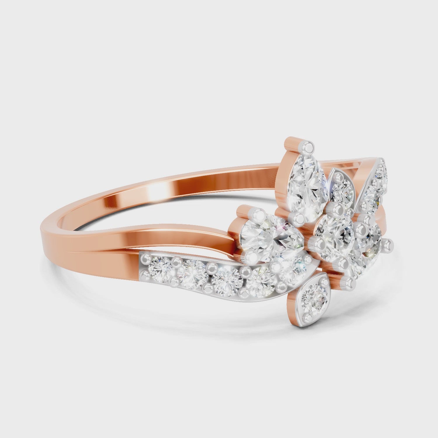 Load video: 0.47 Carat Round &amp; Pear Shape Diamond Floral Ring | 14K Rose Gold