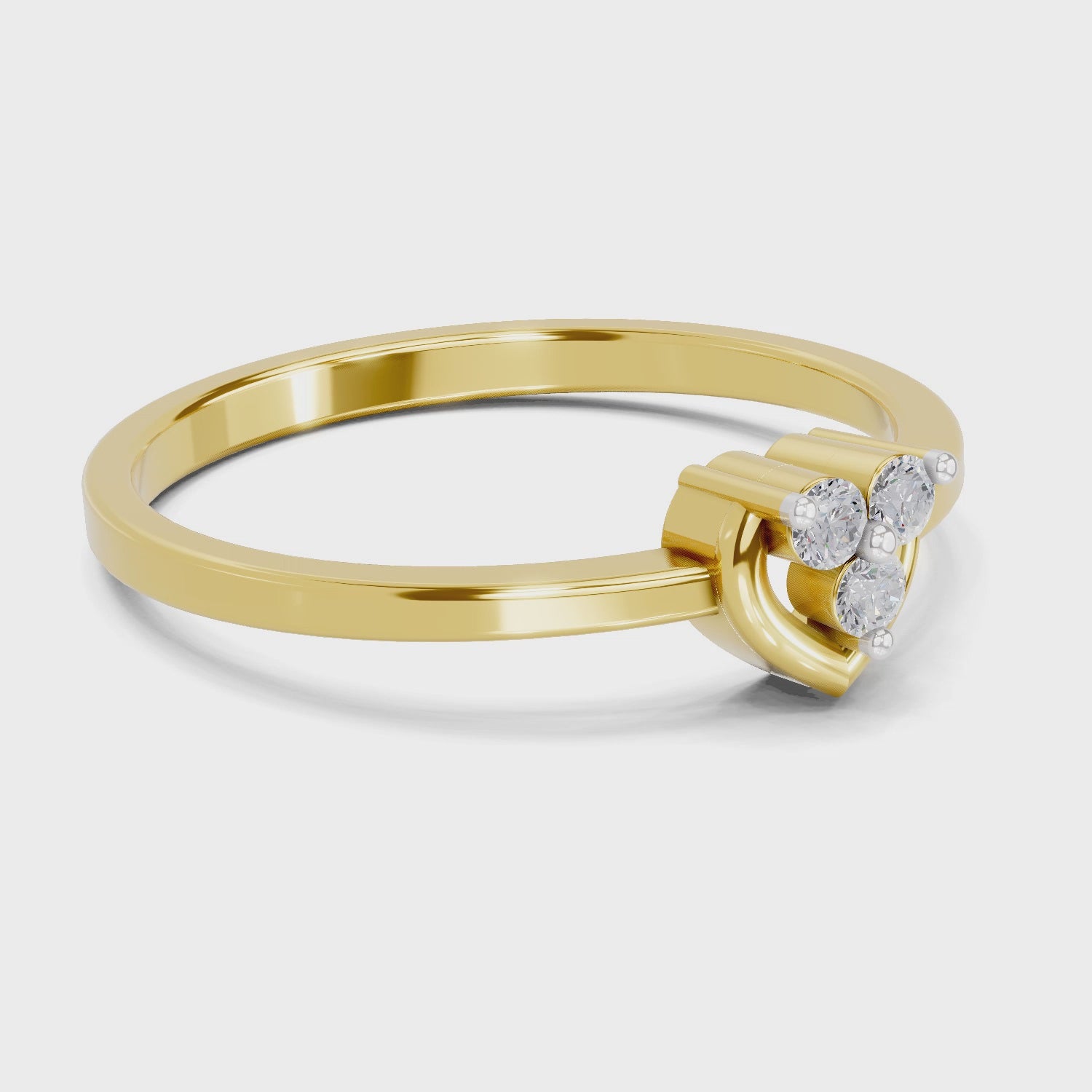 Load video: 0.06 Ct Round Shape | 925 Sterling Silver Gold Plated 3 Stone Ring