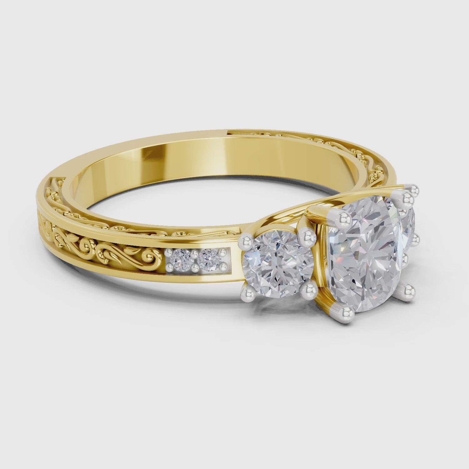 1.46 Ct Cushion Shape Solitaire Diamond Ring| 14K Yellow Gold