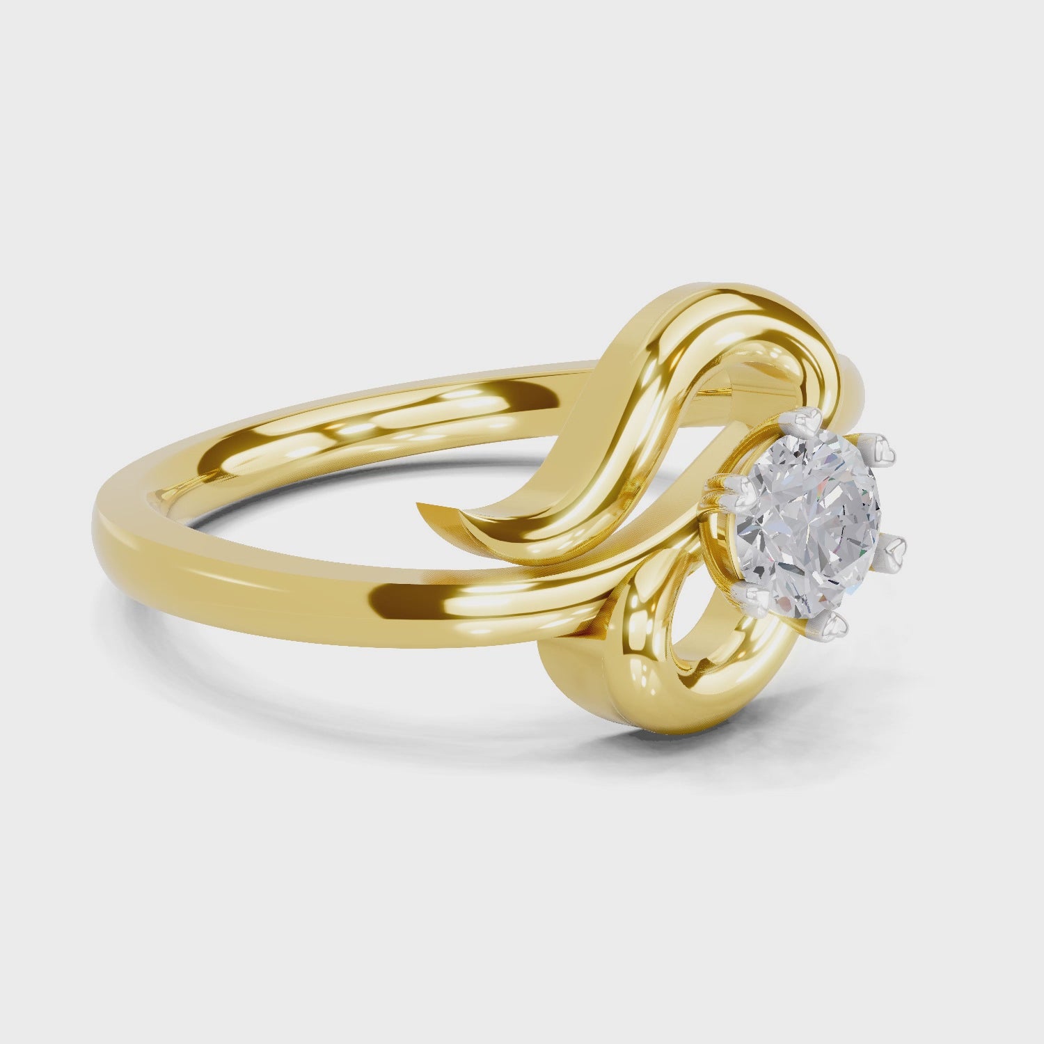 Load video: 0.33 Carat Round Shape Diamond | 925 Sterling Silver Gold Plated Solitaire Swirl Ring
