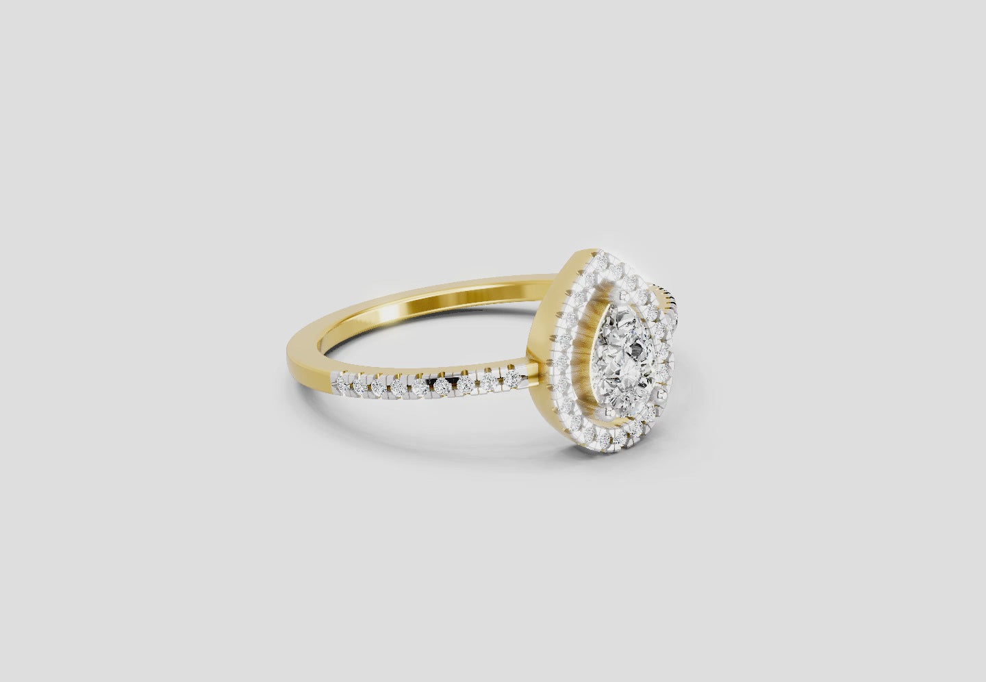 Load video: 0.61 Ct Pear Cut Halo | 14K Yellow Gold