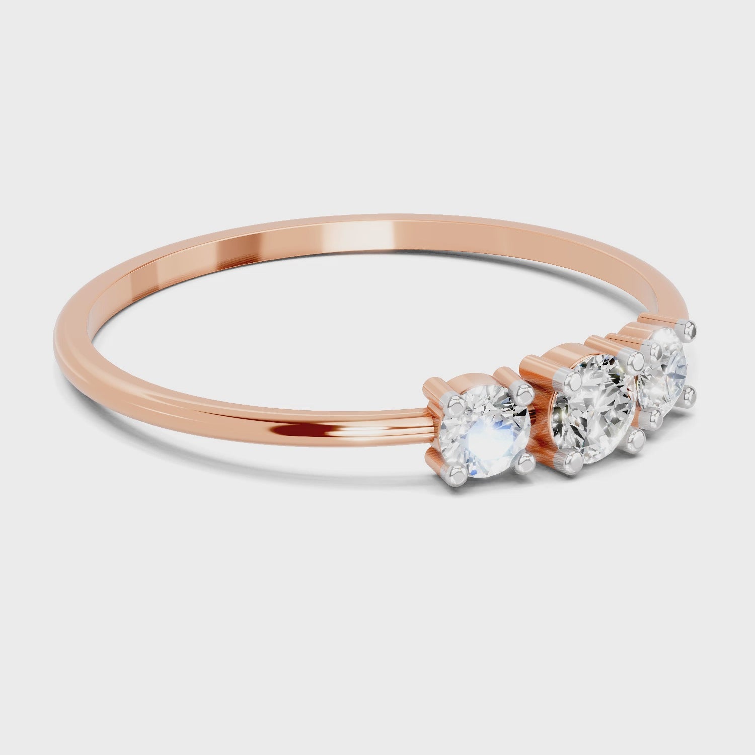 Load video: Sparkles Lab Grown Diamond 0.24 Carat Three Stone Diamond Engagement Ring | 14K Rose Gold