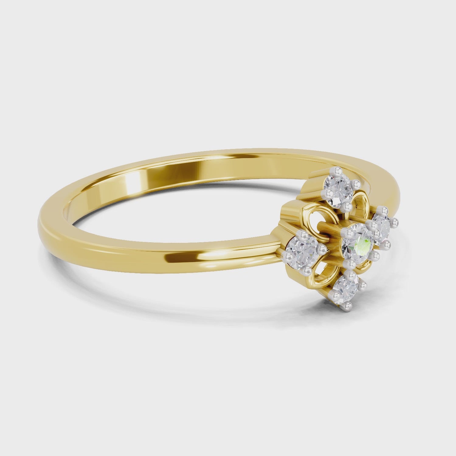 Load video: 0.1 Ct Round Shape | 925 Sterling Silver Gold Plated Floral Ring