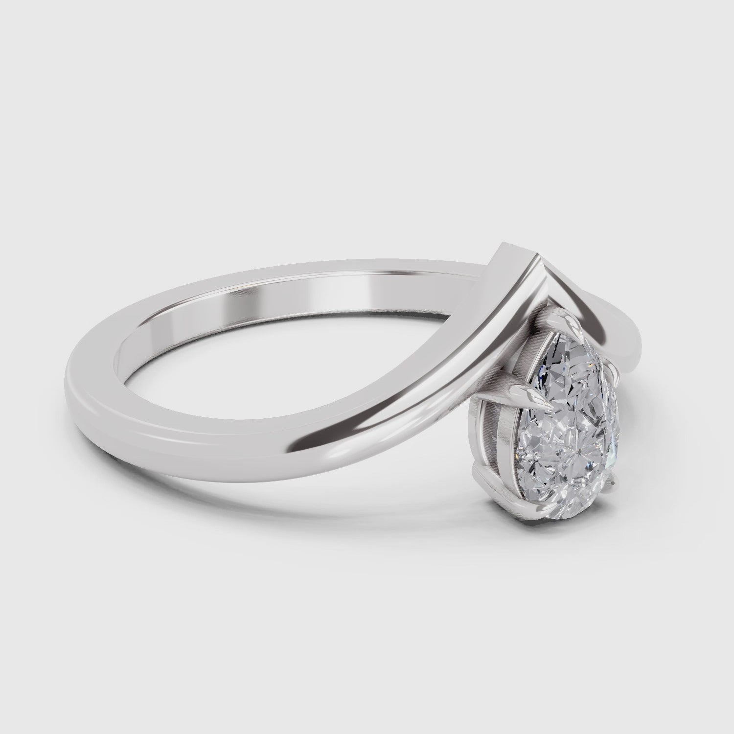 Load video: 0.5 Ct Pear Shape Solitaire Diamond Ring| 14K White Gold