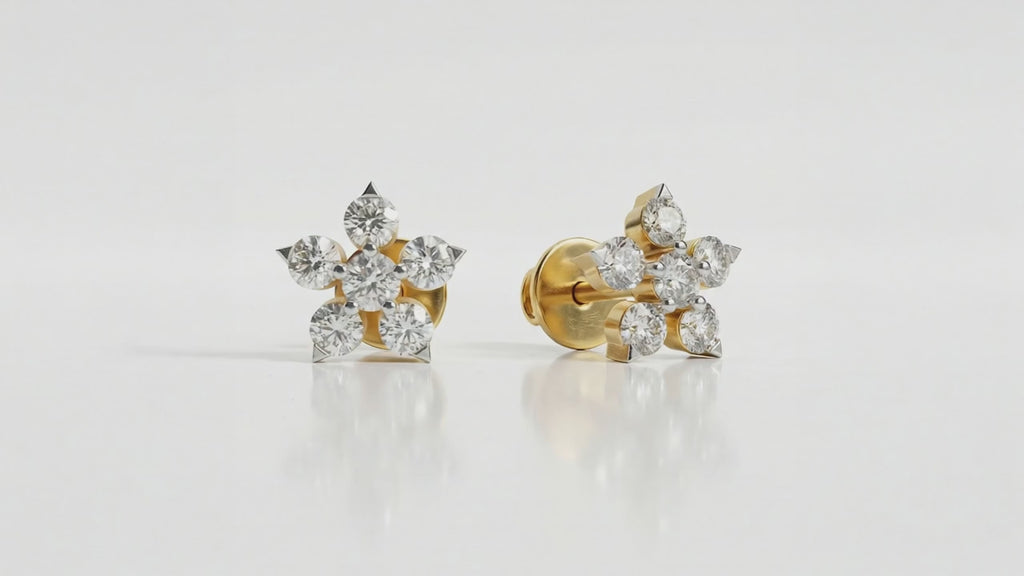 0.44 Ct  Round Shape Diamond Floral Stud Earrings | 14K Rose Gold