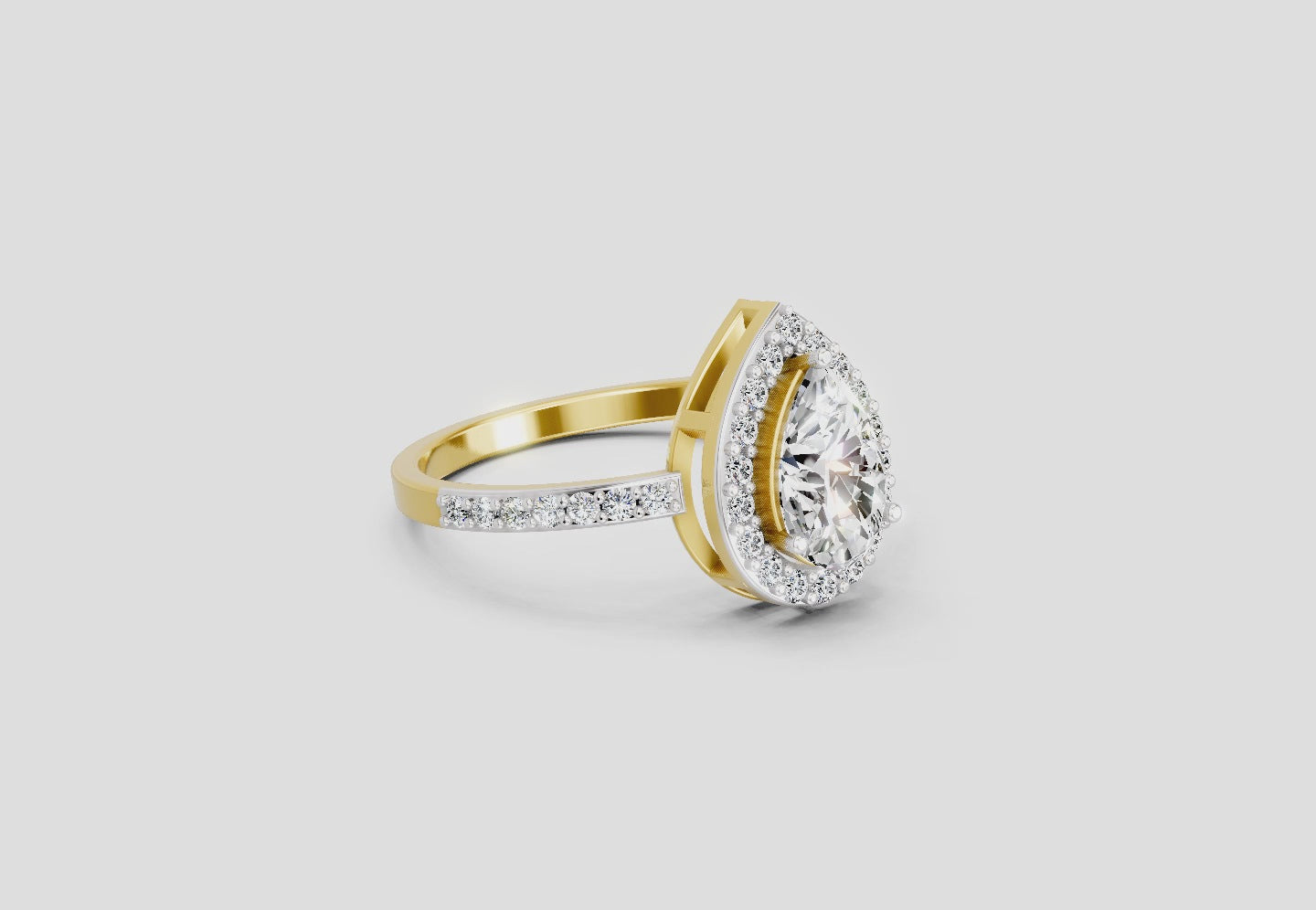 Load video: 1.22 Ct Pear Halo Diamond Engagement Ring | 14K Yellow Gold