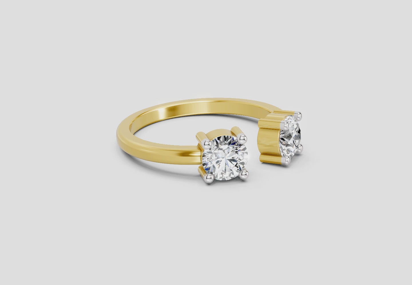 Load video: 0.76 Ct Round Open Two Stone Ring | 14K Yellow Gold