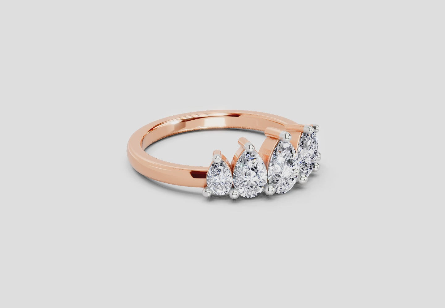 Load video: 1.14 Ct Pear Shape 5 Stone Diamond Ring | 14K Rose Gold