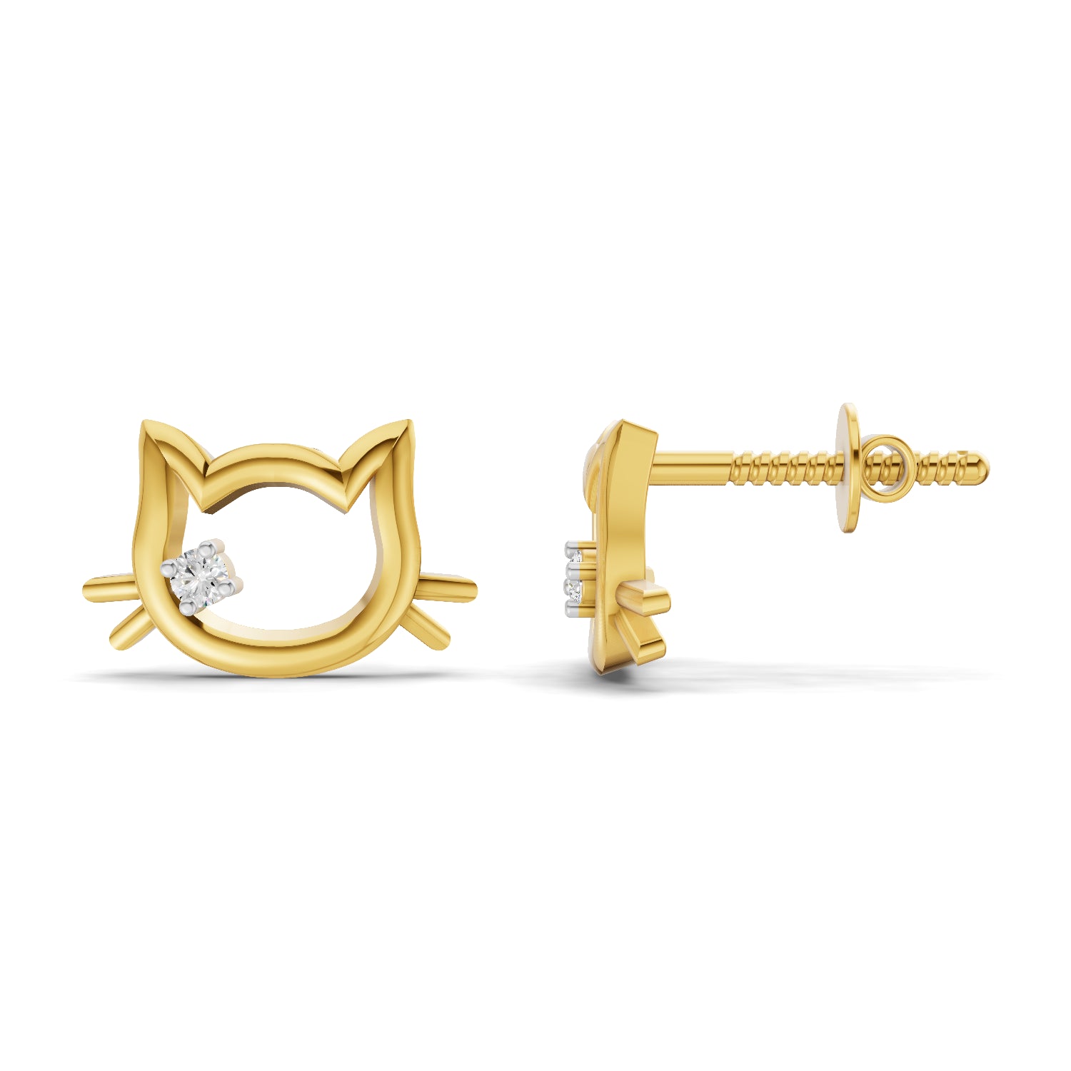 0.04 Carat  | 925 Sterling Silver Yellow Gold Plated Cat Earrings