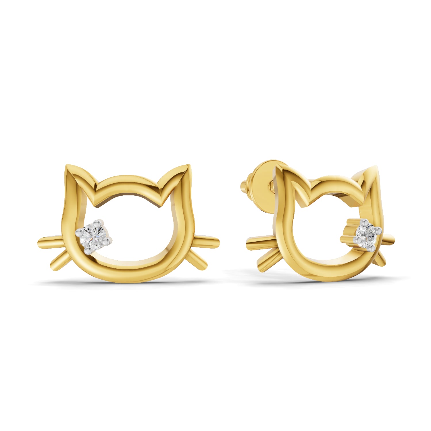0.04 Carat  | 925 Sterling Silver Yellow Gold Plated Cat Earrings