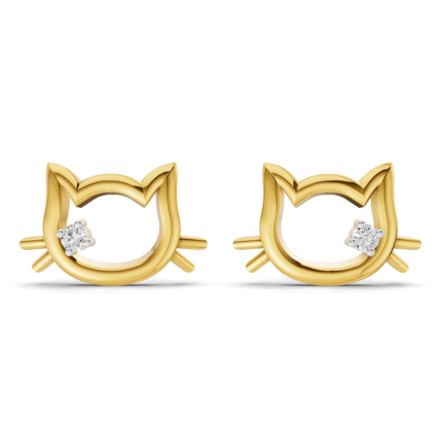 0.04 Carat  | 925 Sterling Silver Yellow Gold Plated Cat Earrings